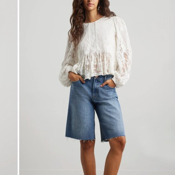 NEW with Tags Treasure & Bond Lace Peplum Top in Ivory Egret Size Large - Picture 2 of 9